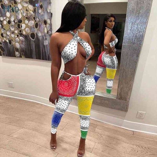 

two piece bandana womens pants outfits backless crop hollow bandage sweatpants summer clothing for women club matching suits, White