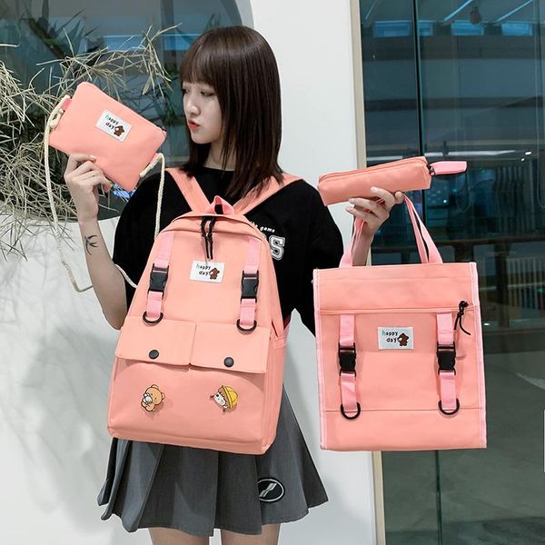 

school bags 4pcs/set women backpacks canvas bag for teenagers girls student larger capacity travel female book