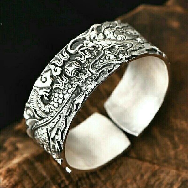 

charm bracelets men's personality domineering exquisite dragon scale pattern bracelet retro trend casual party jewelry gift, Golden;silver