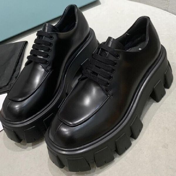 

dress shoes ladies chunk platform leather increase non-slip zapatillas mujer cowhide all-match slim women size 35-40, Black