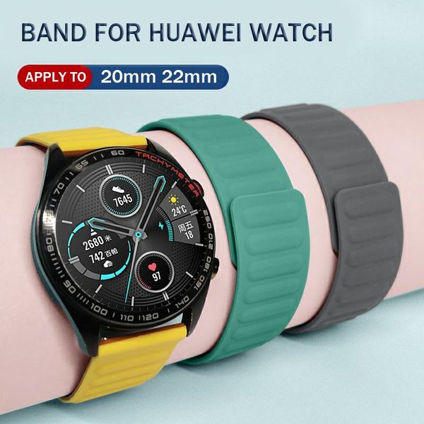 

watch bands 20 22mm silicone wrist strap for huawei 3 pro band gt 2 pro/gt2 46mm 42mm magnetic buckle watchband bracelet, Black;brown