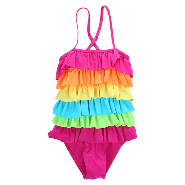 

summer cute toddler girls one-piece swimming bikini swimwear costume rainbow color sleeveless swimsuit suits