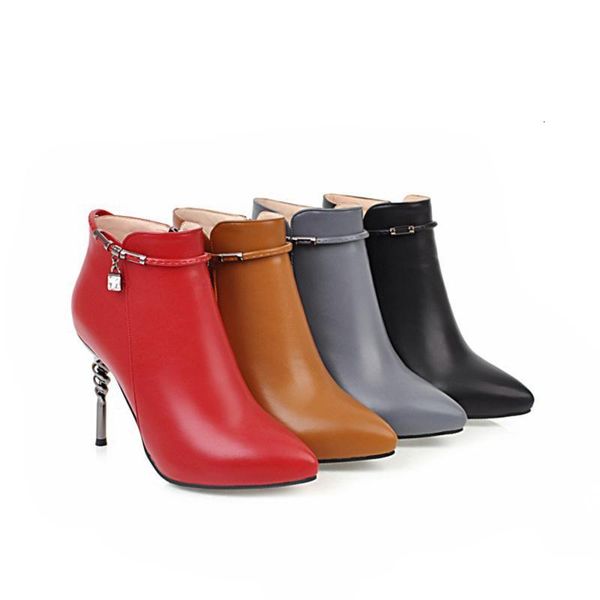 

boots women ankle 10cm high heels fashion wedding black red metal stiletto bridal shoes zip pumps plus size 43 j5o5