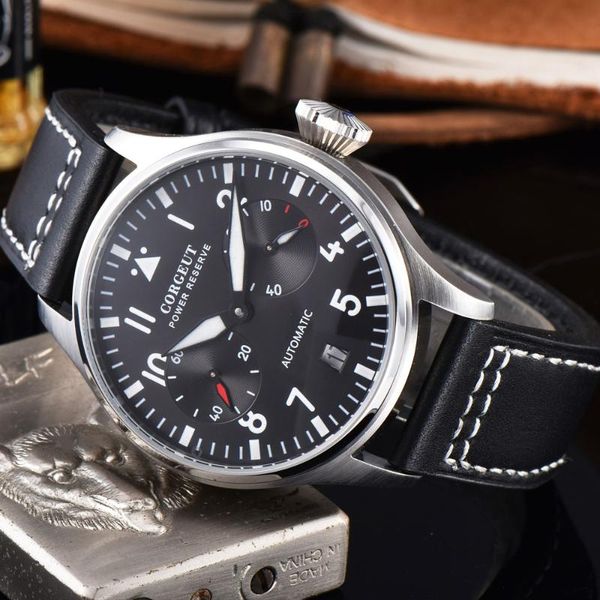

wristwatches corgeut 42mm automatic mechanical men watch business power reserve luminous waterproof date clock male wristwatch, Slivery;brown