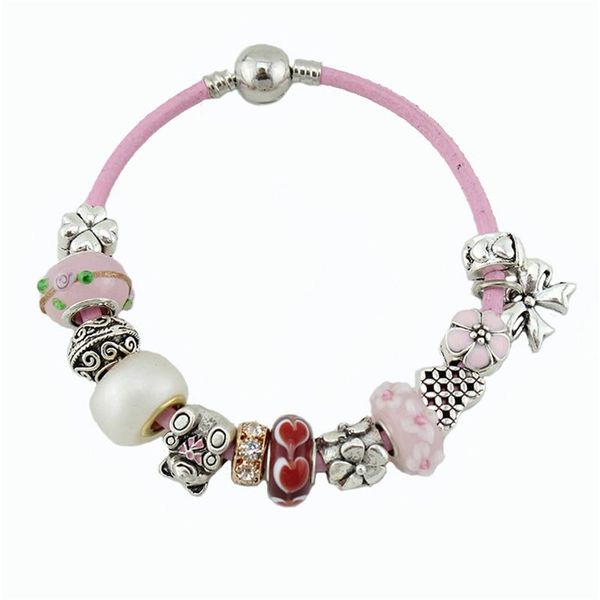 

charm bracelets 2021 diy pink crystal/glass beadas fashion cute & bangles european beads for women gift, Golden;silver