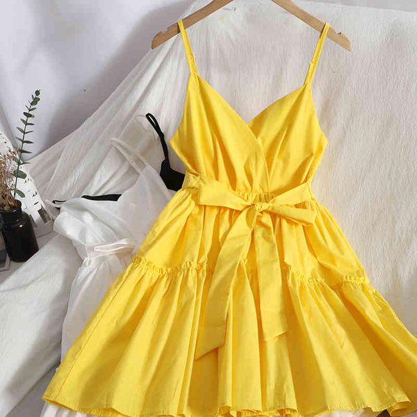 

casual dresses slim and fluffy ruffled skirt spring summer joker solid color suspender korean strap dress student girl fxdw, Black;gray