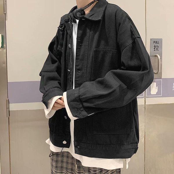 

men's jackets black jacket men style buttons denim casual streetwear kpop clothes varsity clothing bg50js, Black;brown