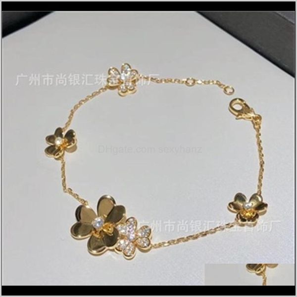 

bangle bracelets drop delivery 2021 925 sterling brand for women sier chainbracelet praty wedding jewelry gold color flower clover bracelet, Black