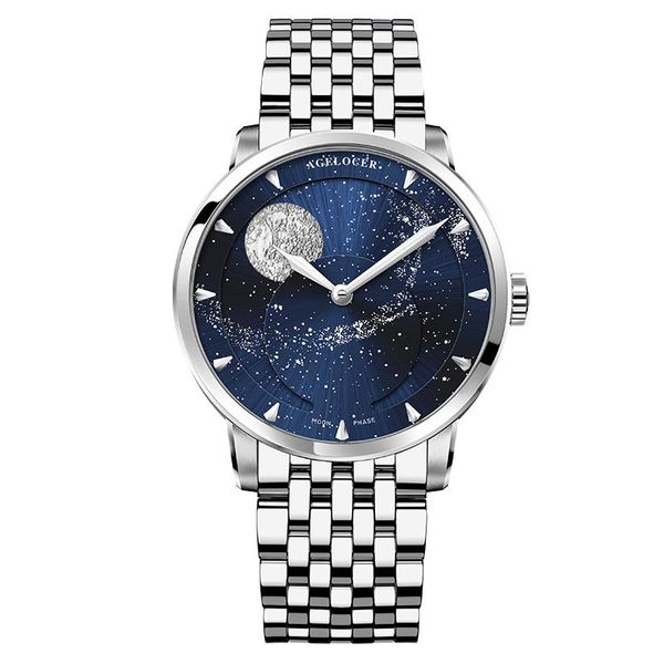 

wristwatches agelocer moonphase automatic watch power reserve 80h mechanical watches moon phase wristwatch relogio masculin, Slivery;brown