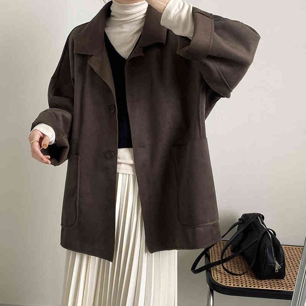 

women's wool & blends irmÃ£ fara nova dupla face casaco de lÃ£ feminino turn-down collar senhoras jaquetas manga longa gran bolso ou, Black