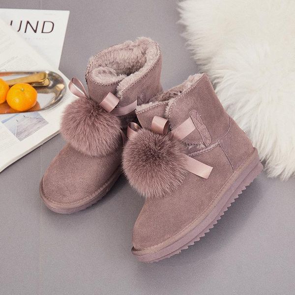 

boots 2021 winter shoes women platform fashion brand real leather warm snow with bow long plush female ankle botas mujer fur, Black