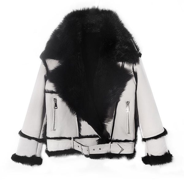 

women's fur & faux leather and in one short female 2021 winter style, Black