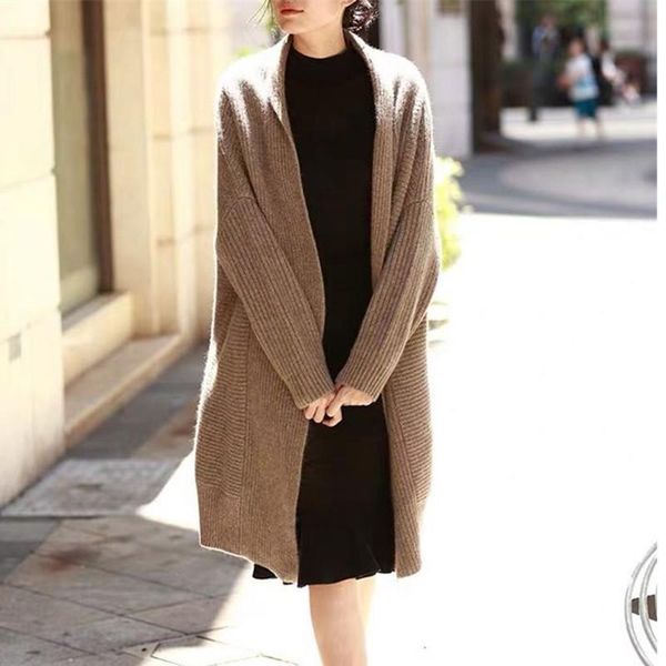 

women's knits & tees vintage knitted coat female knitwear autumn winter sweater outerwear elegant loose cardigan women medium long thi, White