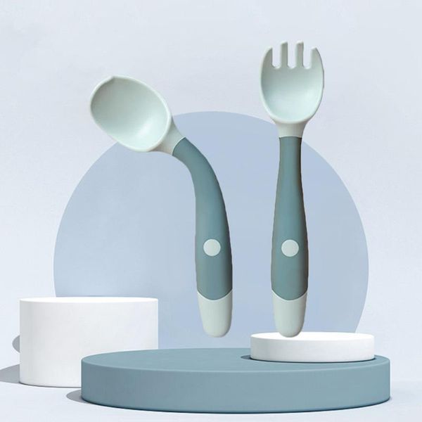 Dinnerware Sets Silicone Spoon for Baby Utensils Conjunto Auxiliar Criança Aprenda Treinamento Eat Eat Bendable Soft Fork Infant Children Tabelware