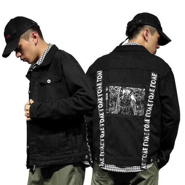 

men's jackets denim 2021 elastic printed youth handsome trend autumn and winter, Black;brown