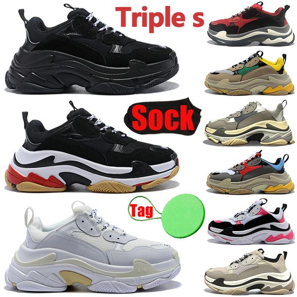 

with sock tag triple s men women designer casual shoes platform sneakers black white grey red blue green yellow mens trainers sports shoe si