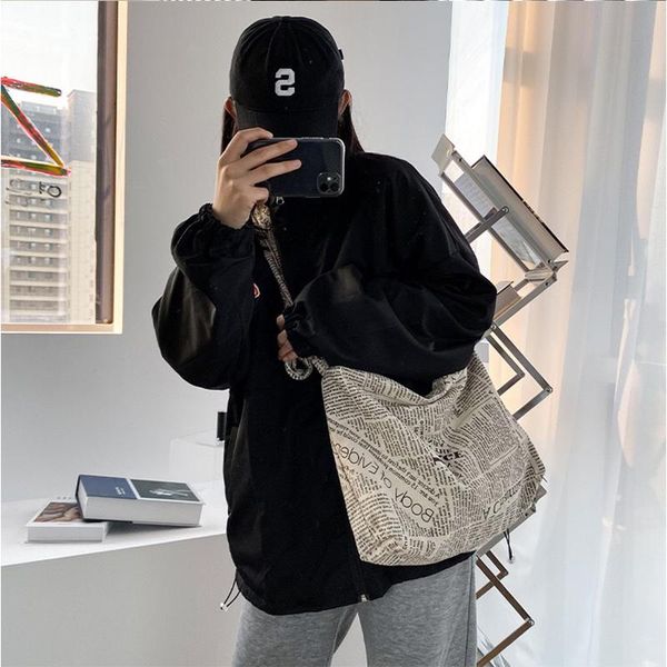 

ladies english letter spaper bag high-quality canvas outdoor walking art all-match casual messenger waist bags