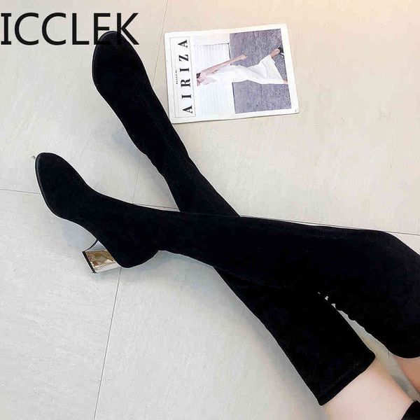 

size 35-43 winter over the knee boots women stretch fabric women thigh high woman shoes long bota feminina a039 210428, Black
