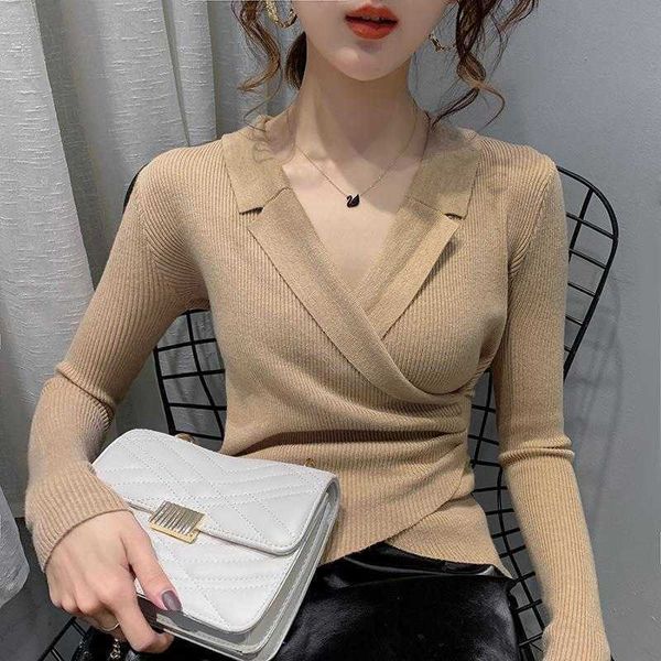 Suavers Mulheres 2020 Outono Inverno Pullovers Jumpers Senhoras Sexy Low-Cut Pull Femme Plus Size Well Elastic Woman Sweater x0721