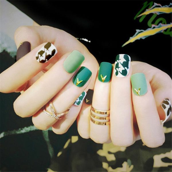 

24pcs/set women green paragraph fake finger nails false nail lady full tips diy art tools1, Red;gold