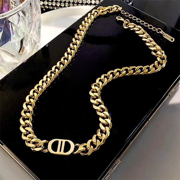 

chains arrive hip hop trendy simple letter double d choker titanium steel exaggerate chain necklace for women man jewelry gifts, Silver