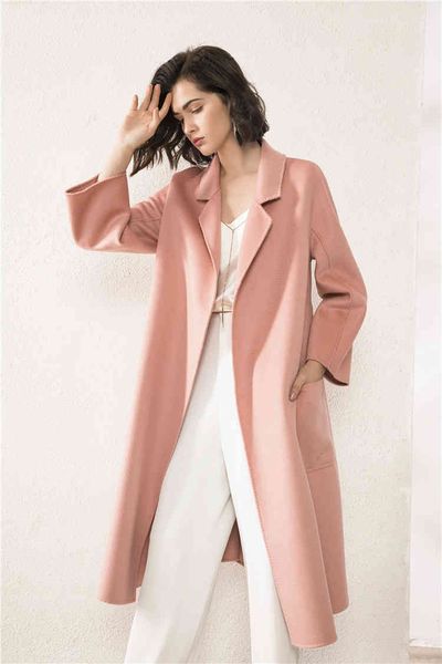 

classic bathrobe water wave wool double faced coat pink loose max 2022 new trendy brand mara women's coat autumn and winter women wear, Black