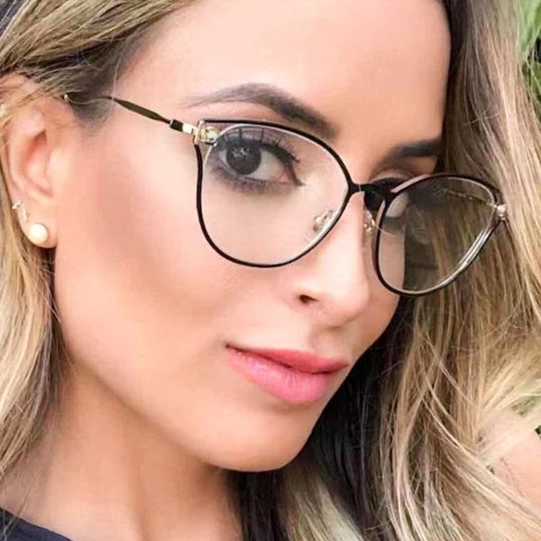 

sunglasses trend metal flat lens women's anti blue light glasses with diamond rimmed frame can be, White;black