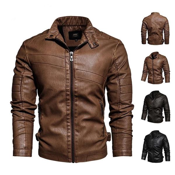 

men's jackets mens jacket vintage pu coat stand collar military bomber motorcycle slim fit fleece zipper design leather, Black;brown
