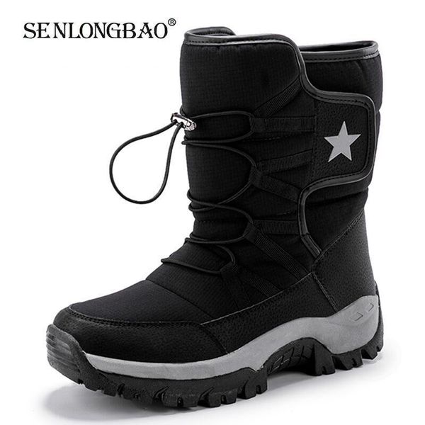 

boots winter men's plush warm snow outdoor non-slip hiking waterproof ankle sneakers zapatos hombre size 35-46, Black