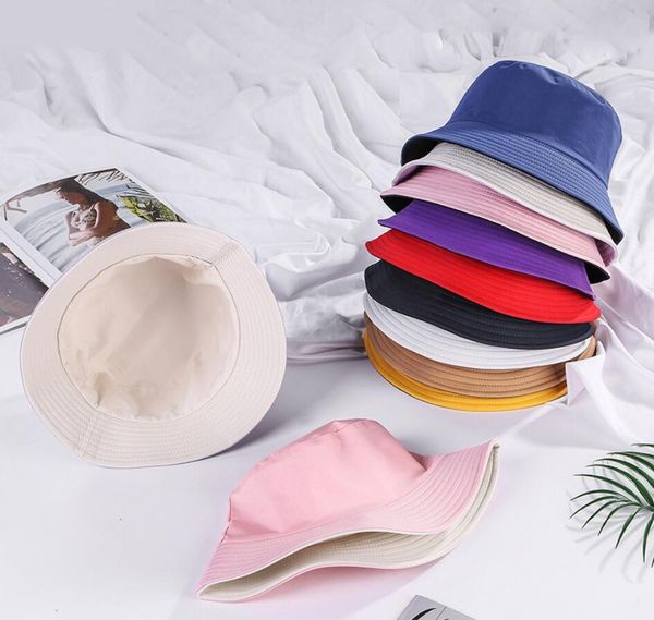 

10 styles ladies cotton bucket hat summer sunscreen double-sided candy color sunshade beach hat outdoor sports and leisure fisherman hat, Blue;gray