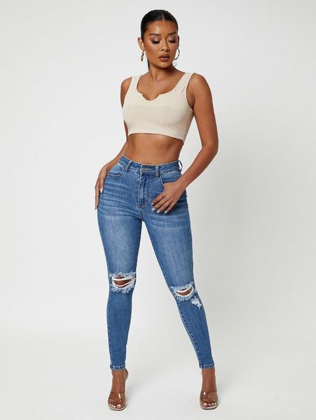 

sxy high waist ripped skinny jeans y5lp#, Blue