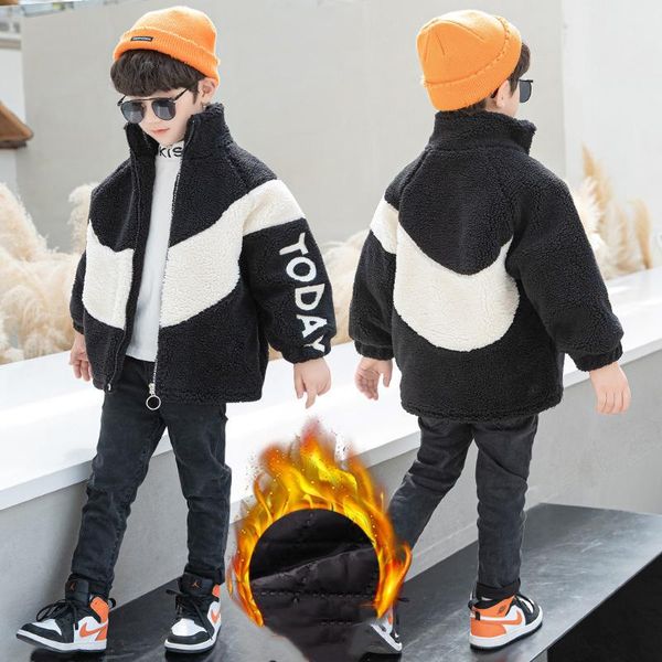 

jackets boys baby's kids coats outwear 2021 fuzzy thicken warm plus velvet winter autumn fleece cotton children's clothing, Blue;gray