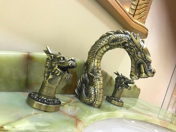 

bathroom sink faucets antique brass 8" widespread dragon lav faucet mixer tap handles deck mounted luxurious