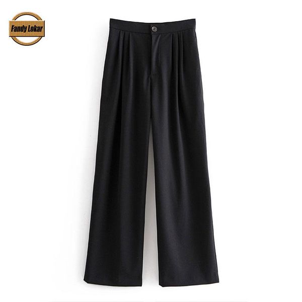 

women's pants & capris fandy lokar casual wide leg women fashion loose fold trousers elegant zipper full length pant female ladies in, Black;white