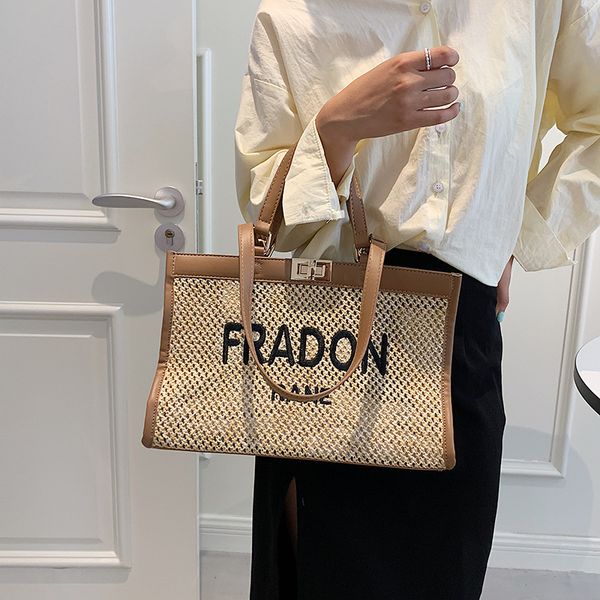 

design jewelry beibei summer new style versatile beach tot straw woven one shoulder portable women's bag