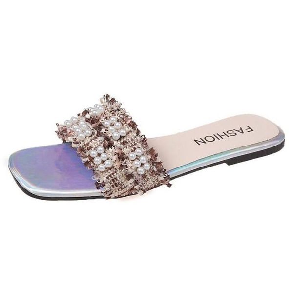 

sandals slippers womens 2021 summer flat pearl women breathable fashion large size casual women's shoes platform sandal, Black