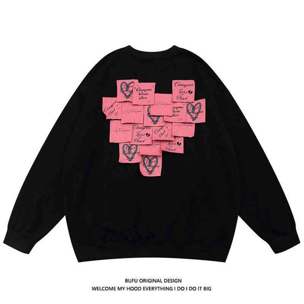 

korobov women's hoodie, long sleeve crew neck, harajuku urzan style, large street clothes, autumn, Black