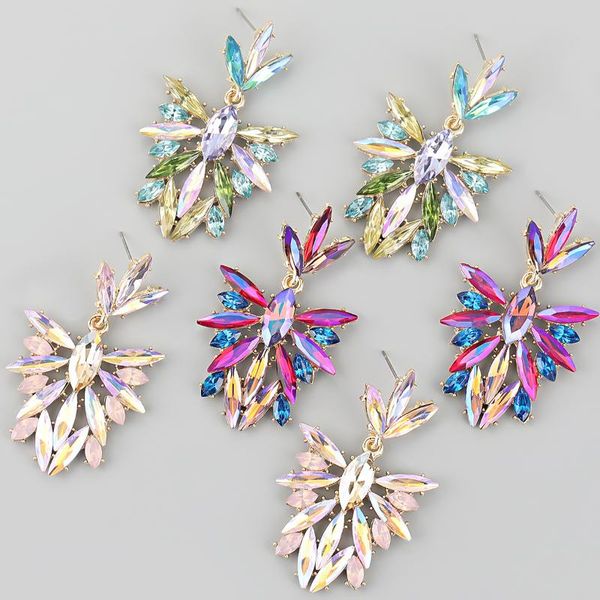 

dangle chandelier fashion metal rhinestone flower earrings female exaggerated party accessories, Silver