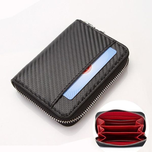 

wallets 2021 men's wallet carbon fiber short zipper coin purse, Red;black