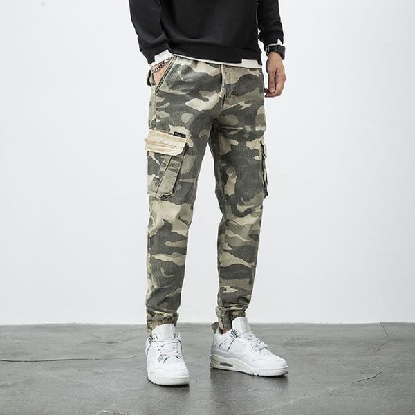 

men's pants glacialwhale mens cargo 2021 camouflage joggers tactical military trousers japanese streetwear casual jogging men, Black