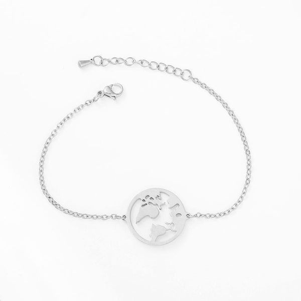 

link, chain [fcy] europe and america stainless steel creative pendant map bracelet personality ladies, Black