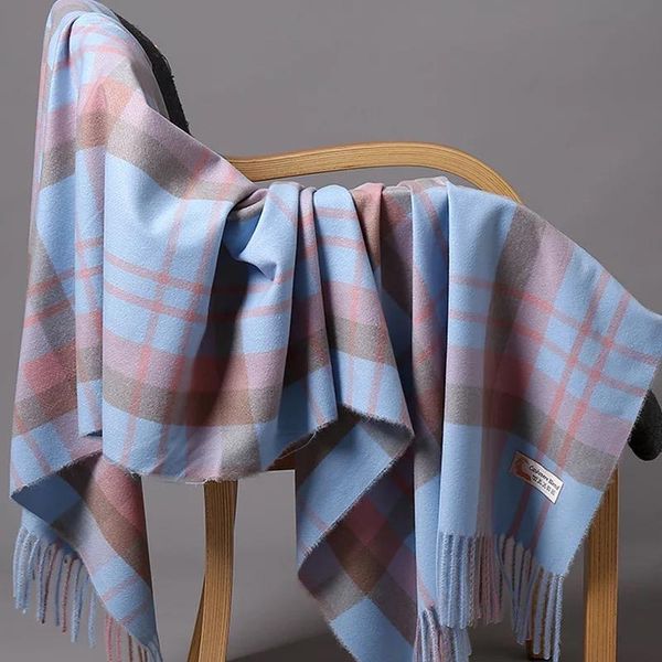 

scarves 2021 fashion lattice sunscreen silk scarf winter high-grade shawl female print 180x90cm beach towel cashmere bandana, Blue;gray