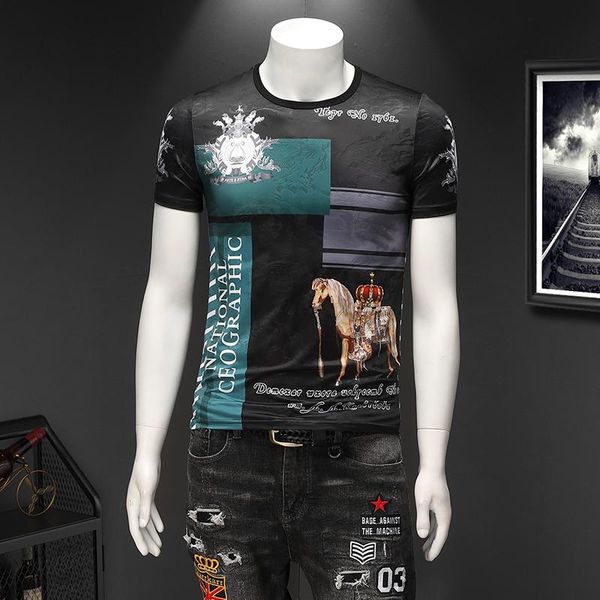 

men's t-shirts 7 xl plus-size wear the summer 2021 ice silk short sleeve t-shirt printing p45 qt3025-2101, White;black