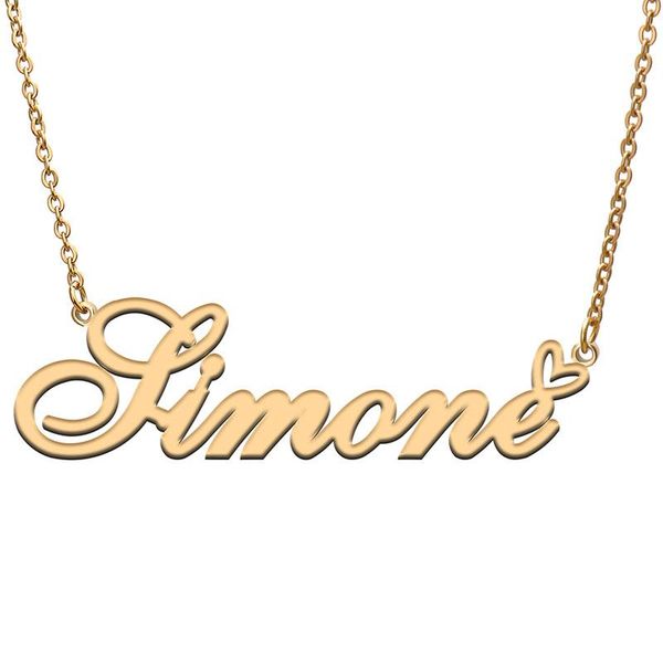 

pendant necklaces simone love heart name necklace personalized gold plated stainless steel collar for women girls friends birthday wedding g, Silver