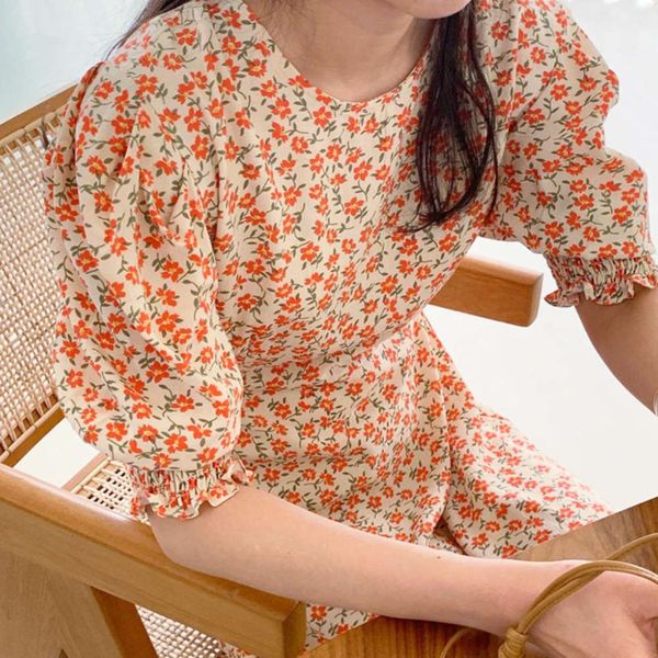 

casual dresses dress women clothessouth soft and fresh round neck color contrast full screen small floral lace up waist close show thin bubb, Black;gray