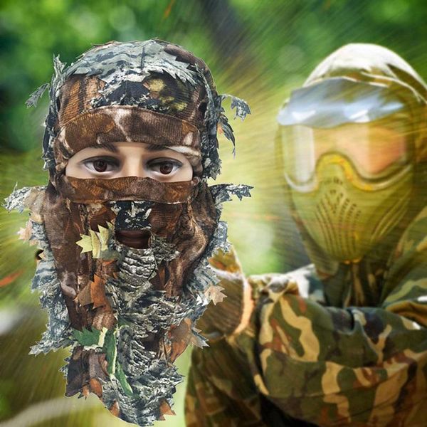 

outdoor headgear hunting camouflage mask 3d leaf three-dimensional thin section breathable s8b0826 hats, Black;white