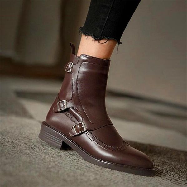 

boots burnt metal decorative round toe women's high heels black brown thick autumn and winter