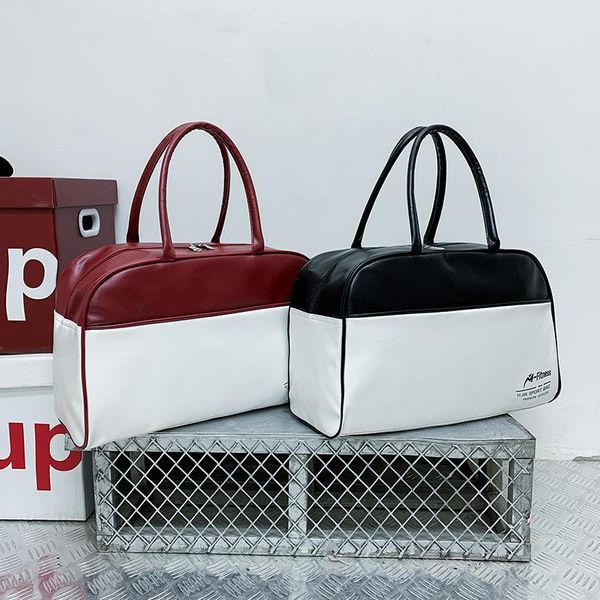

travel bag pu leather solid color portable fashion men's and women's sports large capacity fitness duffel bags