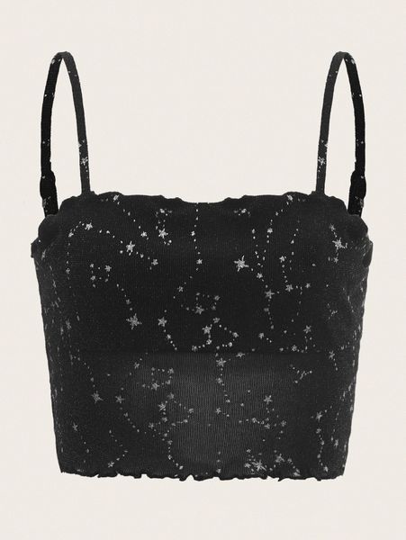 

galaxy print lettuce trim crop cami 80sm#, White