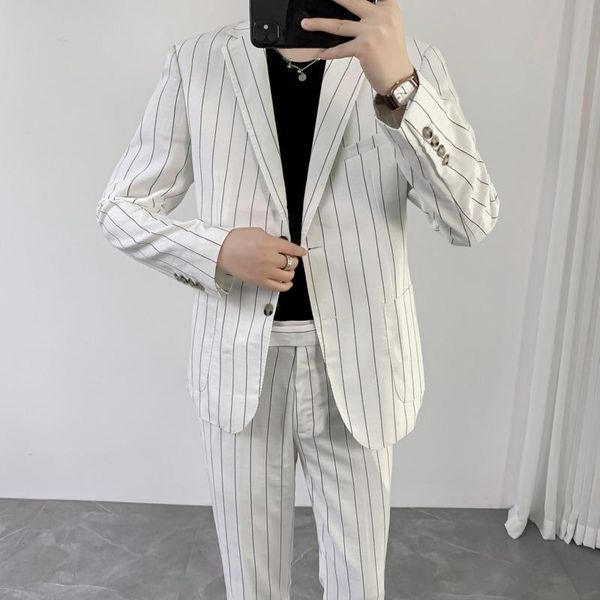 

men's suits & blazers autumn white suit men slim fashion business society mens dress office formal blazer trousers two-piece sets m-3xl, White;black